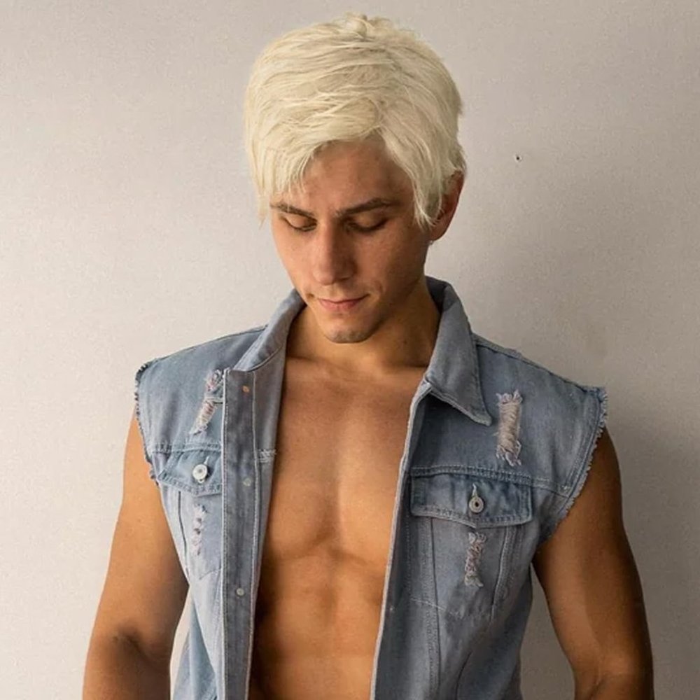 8" Short Straight Men's Blonde Color Wig Ken Costume Party Halloween